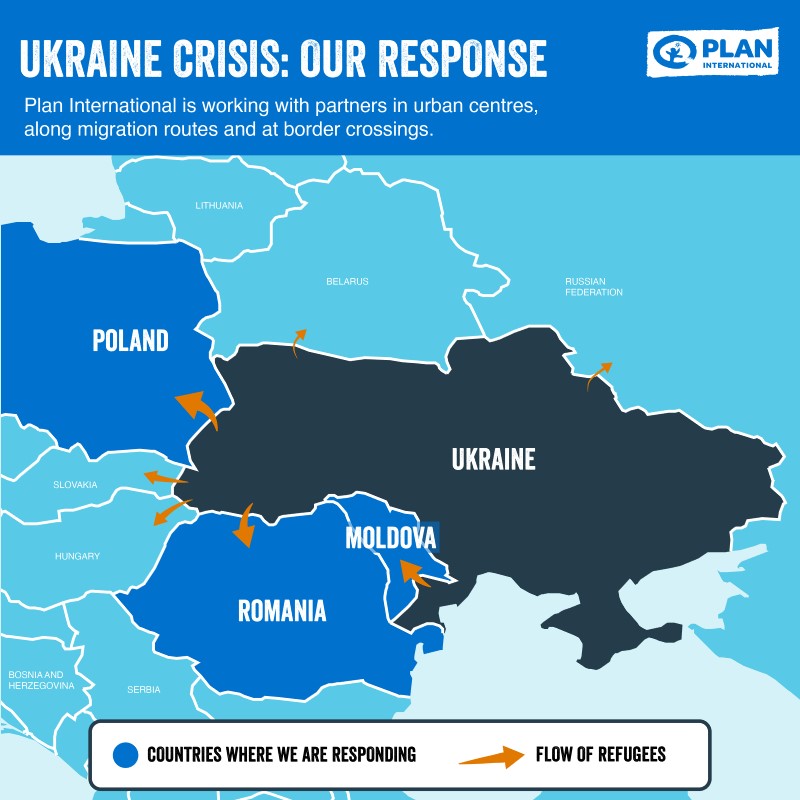 Map of Plan's response in Ukraine's surrounding countries.